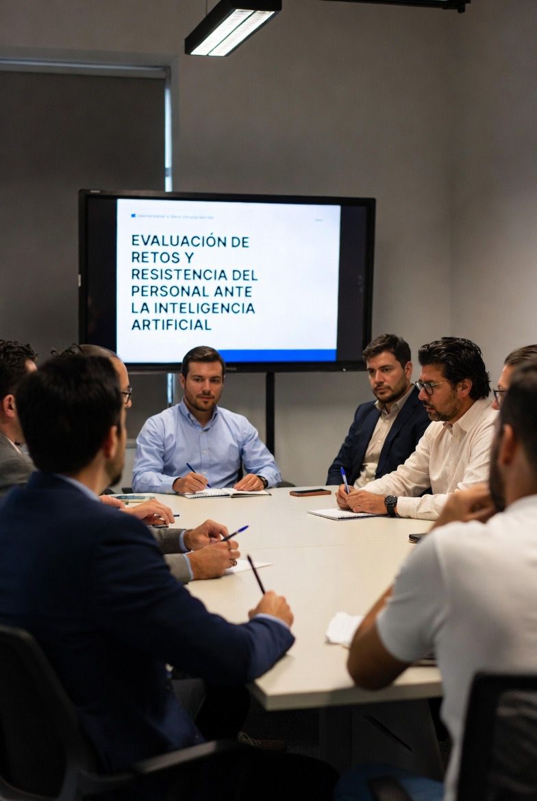 Equipo colaborando con herramientas de inteligencia artificial