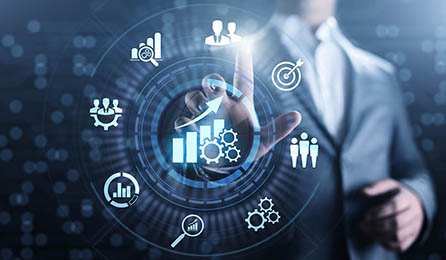 Smart KPI Performance analysis improvement business industrial technology concept.
